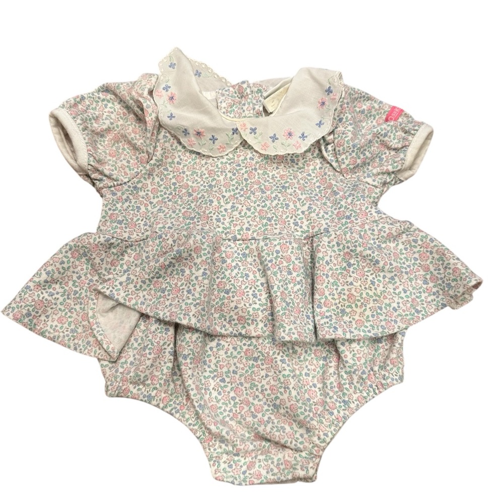 Vintage floral baby peplum outfit with collar. Size 0-3